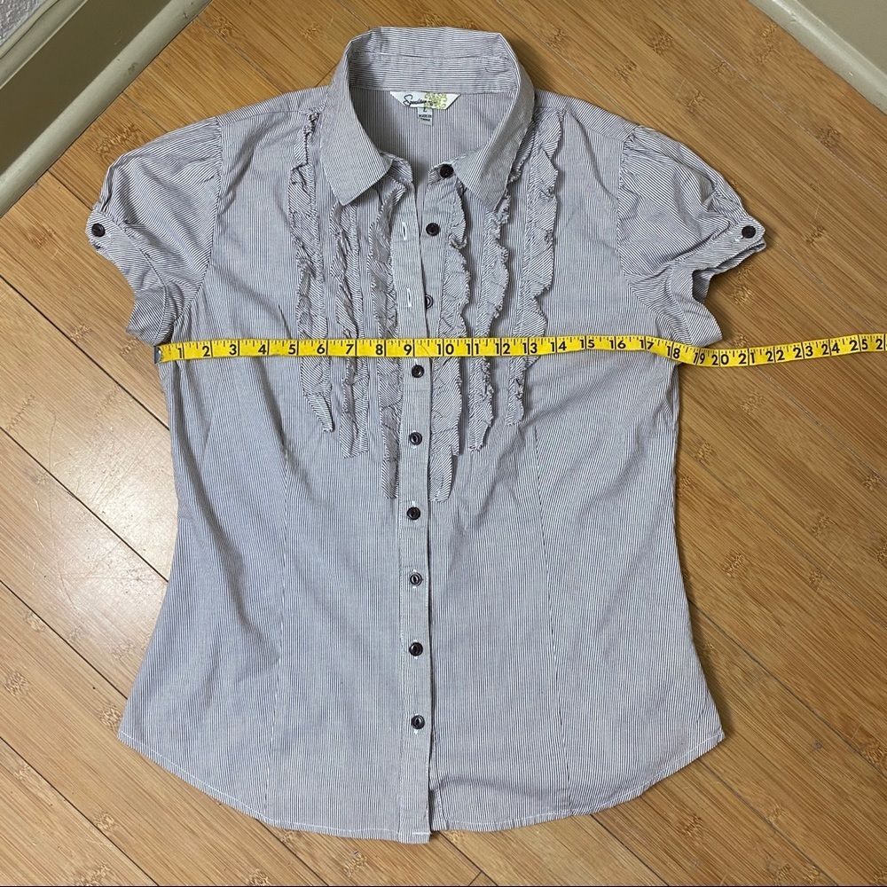 Gray Pinstripe Button-Down Ruffle Detail - Picture 7 of 8